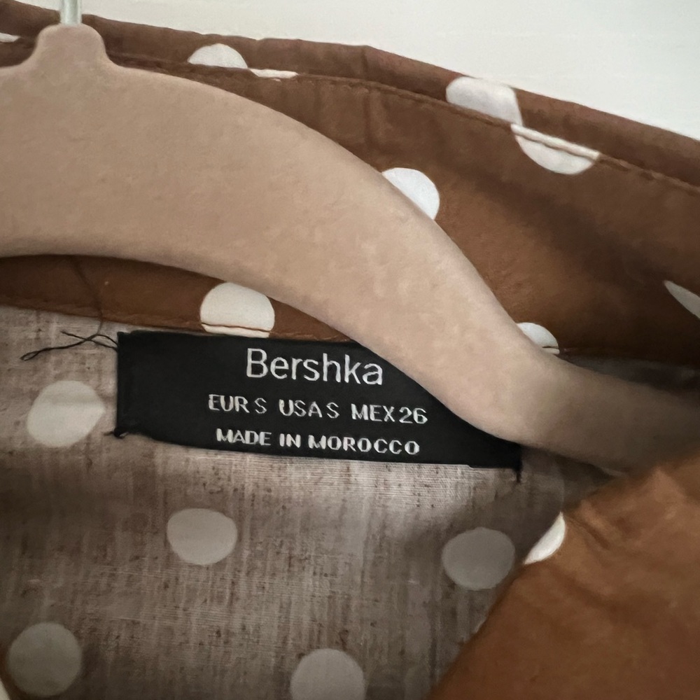 Bershka Brown Polka Dot Button Down Shirt - Picture 2 of 3